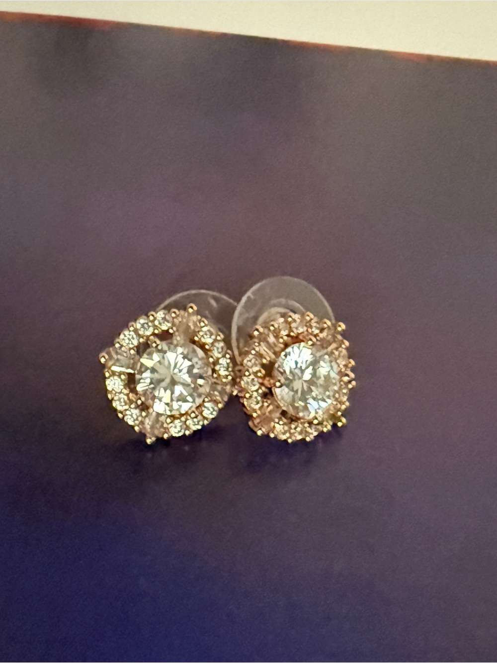 Rose Gold Halo Stud Earrings with Clear Crystals